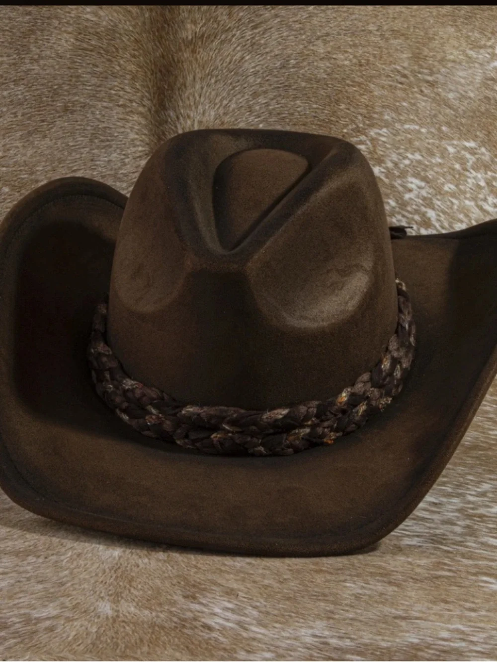 Taupe Wide-Brim Felt Hat with Braided Band